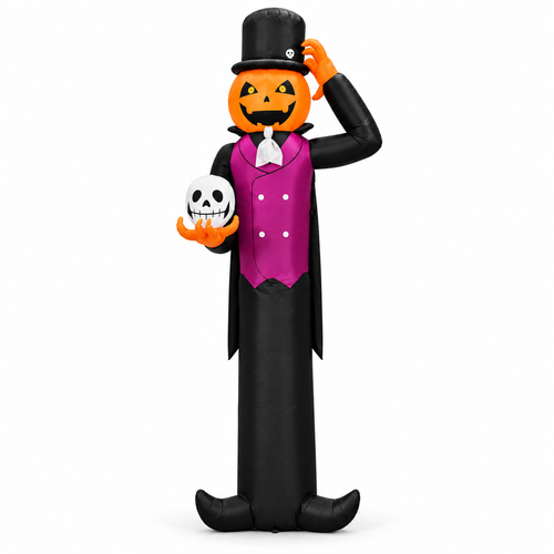 12FT Giant Halloween Inflatable Pumpkin Man Holding Skull Decor - alternate view