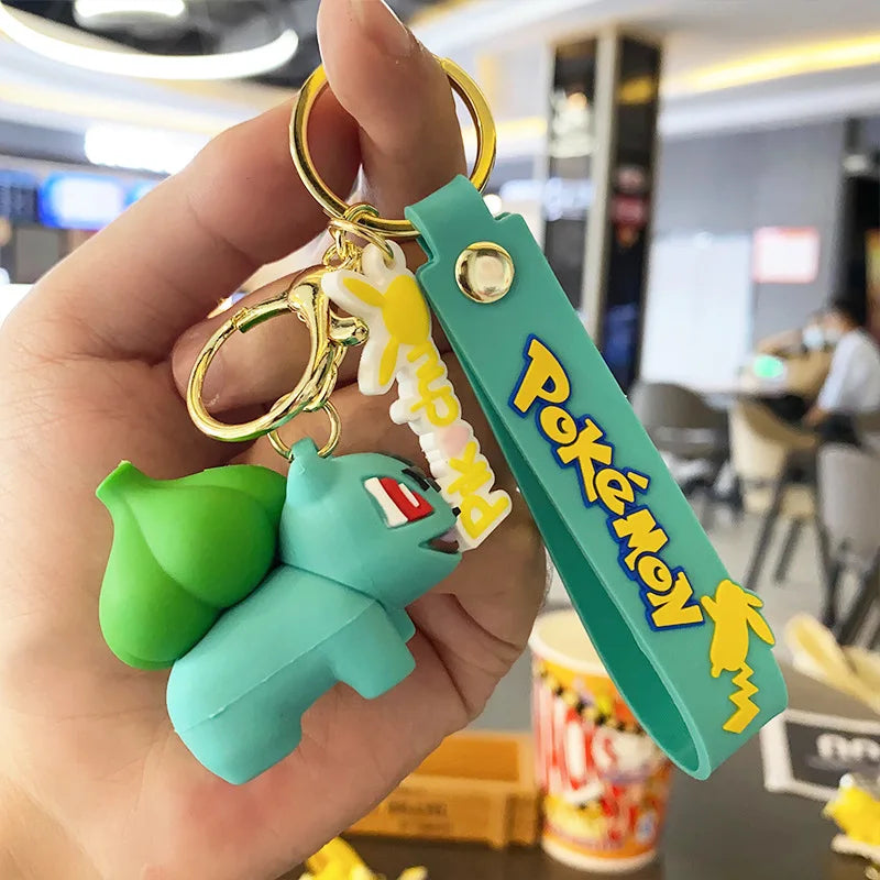 Bulbasaur Pokémon plush keychain hanger with green strap and metal ring
