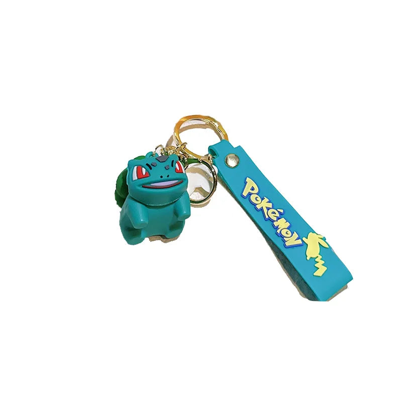 Bulbasaur Pokémon plush keychain hanger with blue strap on white background