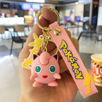 Jigglypuff Pokémon plush keychain hanger with pink strap held in hand