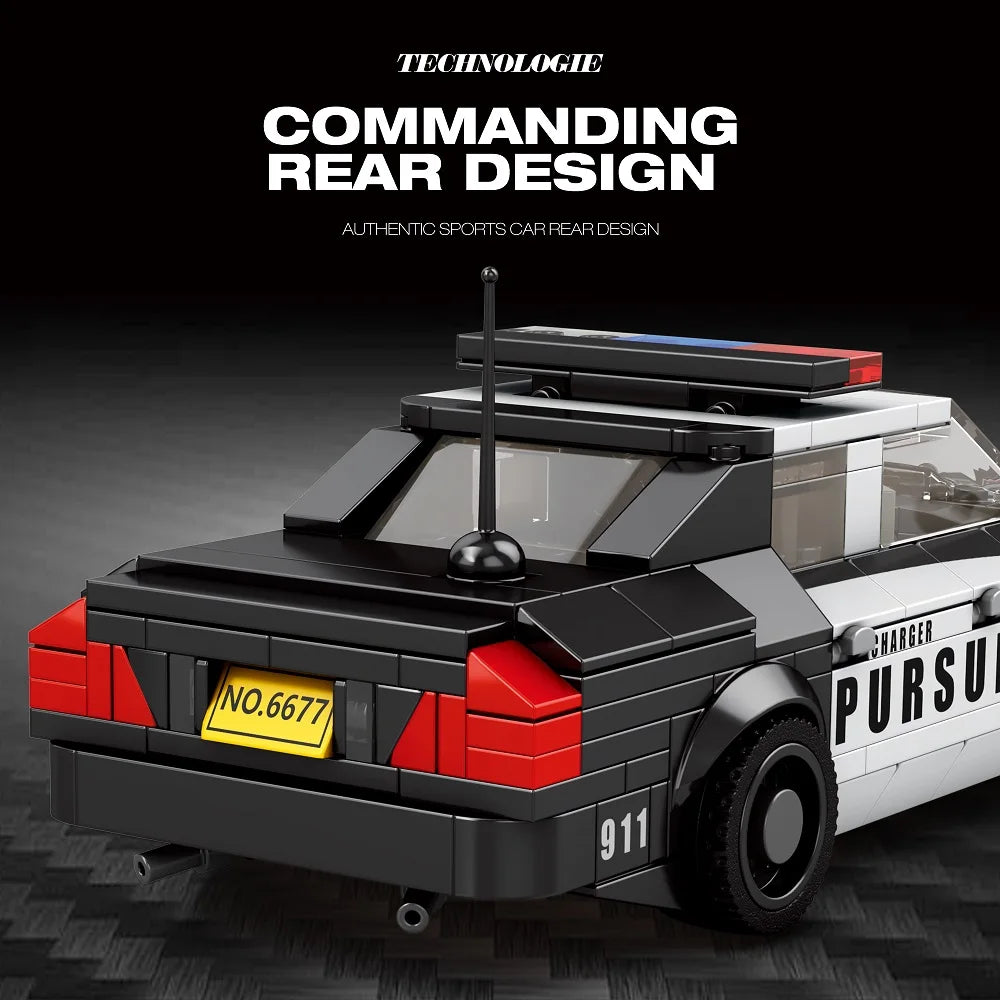 Toy police car model with 'Pursuit' branding on a dark background