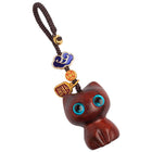 Ebony-Carved Cat Car Keychain Pendant - Cute Hardwood Miniature Animal Toy