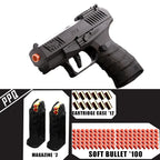 Black airsoft gun with accessories on a white background