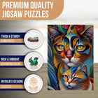 Colorful Cat Duo Wooden Jigsaw Puzzle – Unique Animal Shaped Pieces