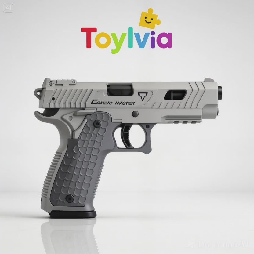 Video demonstration of the grey Toylvia Combat Master toy gun with textured black grip and realistic slide.