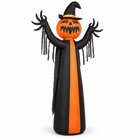 White-background studio product photo of the unlit inflatable pumpkin ghost, standing upright, three-quarter view