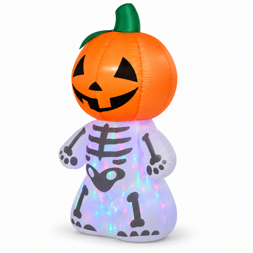 6FT Inflatable Pumpkin Head Skeleton Halloween Yard Decor - alternate view