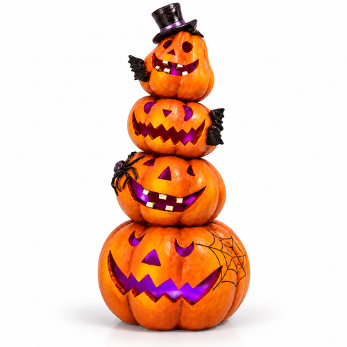 Light-Up Stacked Pumpkin Tower - 9.5-Inch Resin Halloween Decor - alternate view