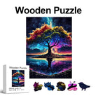Radiant Tree of Life Wooden Jigsaw Puzzle Colorful Nature Art with Unique Animal Shaped Pieces