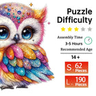 Rainbow Gemstone Owl Wooden Jigsaw Puzzle - High-Difficulty Adult Art Puzzle | Toylvia™