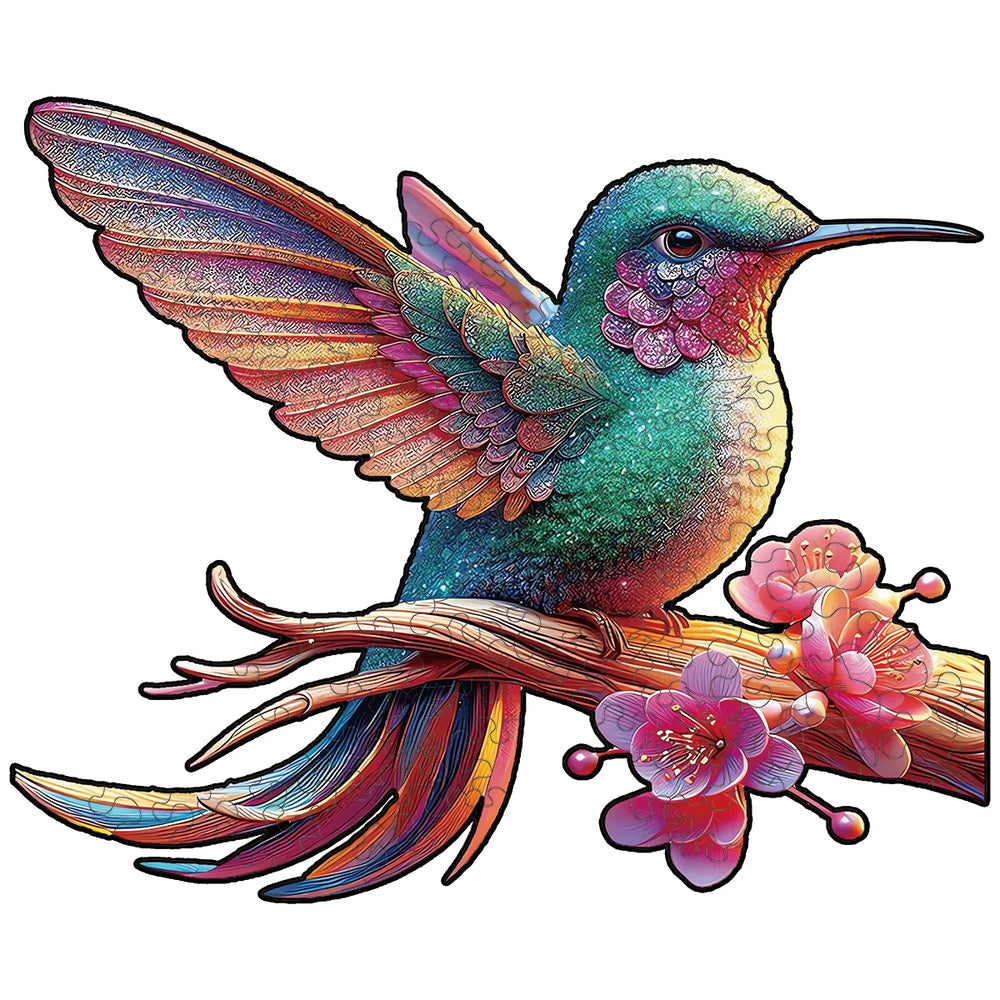 Rainbow Hummingbird Wooden Jigsaw Puzzle Unique Bird Shaped Art