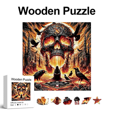 Raven Skull Wooden Jigsaw Puzzle Gothic Art Puzzle with Unique Shaped Pieces