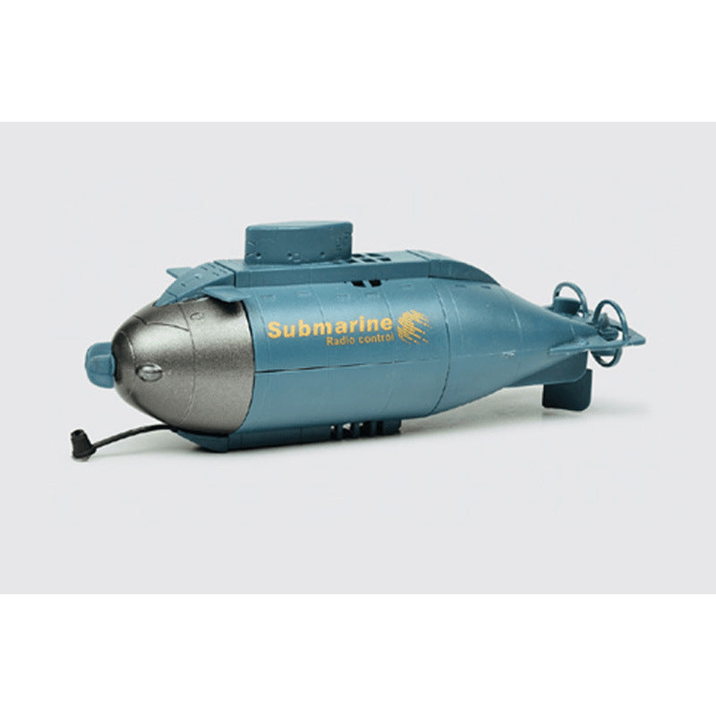 Model submarine with 'Submarine Radio Control' branding on a white background