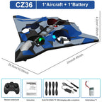 CZ36 drone packaging with dimensions, remote control, and accessories displayed.