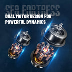 Dual motor design with glowing components on a dark background, featuring the brand 'Sea Fortress'.
