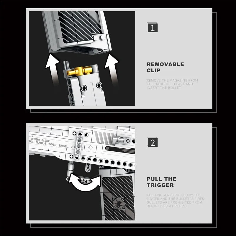 Instructions for a mechanical model assembly with text and arrows.