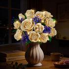16 Champagne White Roses Building Blocks - 523PCS Botanical Set with Lights