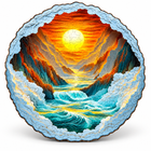 Round Cliff Sea Sunset Wooden Puzzle Irregular Nature Art