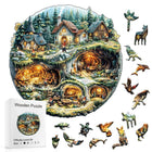 Round Wooden Jigsaw Puzzle - Fairy Tale Forest Gnome Village