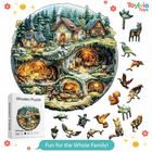 Round Wooden Jigsaw Puzzle - Fairy Tale Forest Gnome Village