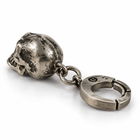 Back view of the dark punk skull keychain showing the back of the skull and clasp