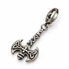 Reverse side of the antique silver double axe pendant keychain with spring clasp