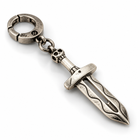 Retro skull holy sword pendant keychain, closer view of engraved blade and clasp