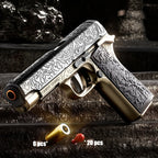 Decorative handgun with intricate patterns on a dark surface
