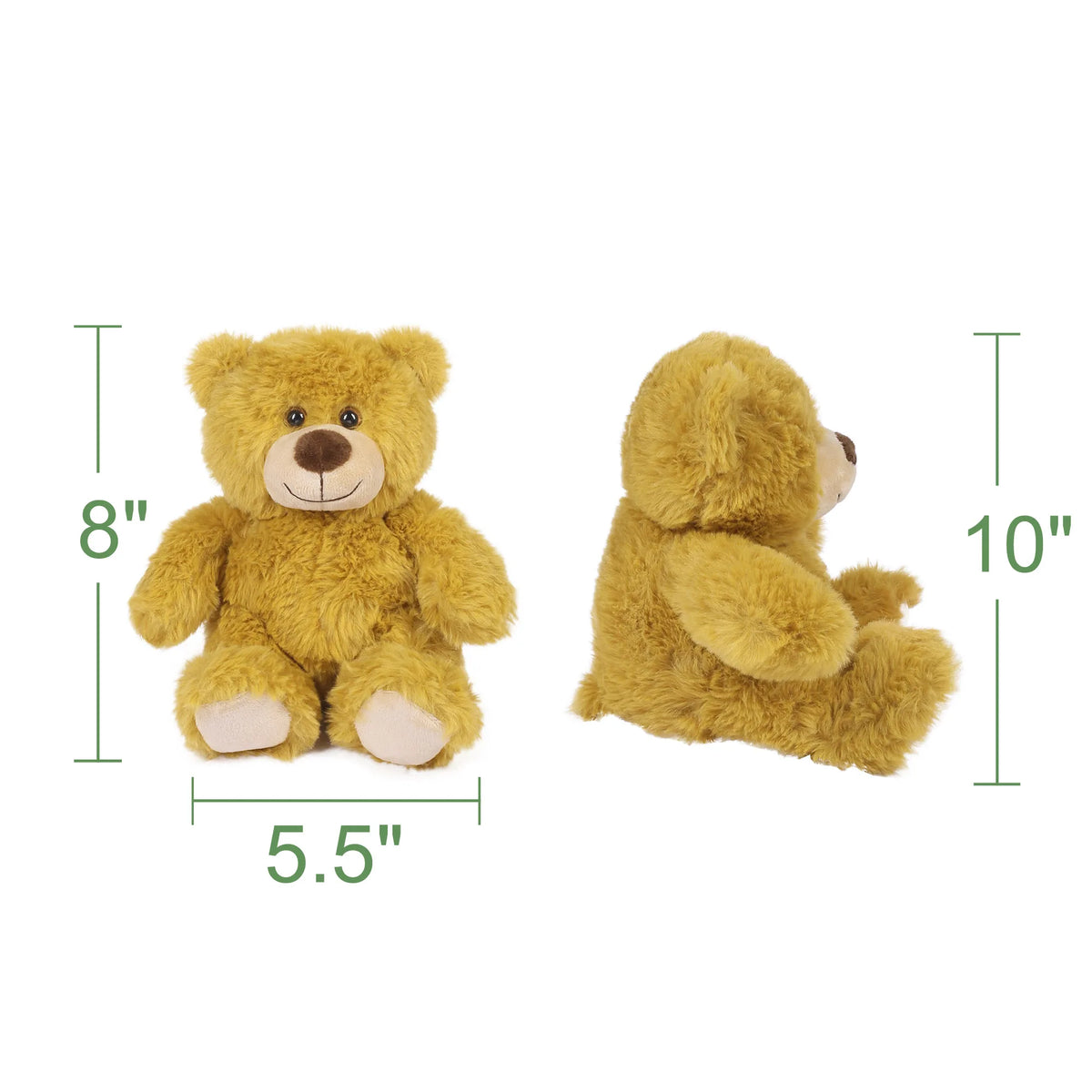 Yellow teddy bear with measurements on a white background