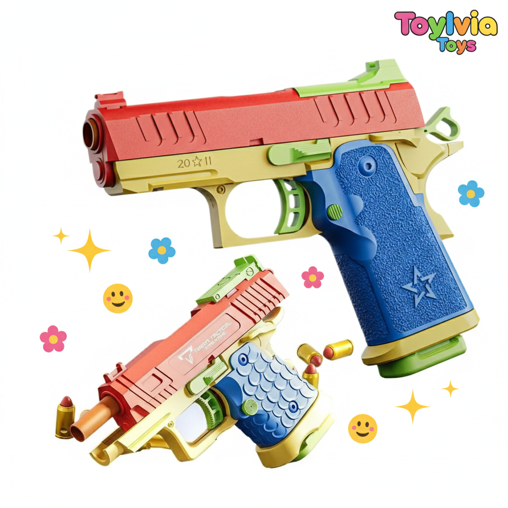 Colorful toy gun with a blue and red design on a white background, featuring the ToyLiva Toys brand. Main image