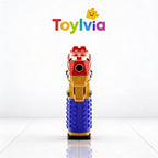 Front-facing view of the barrel and muzzle of the SIG17 building block toy pistol.