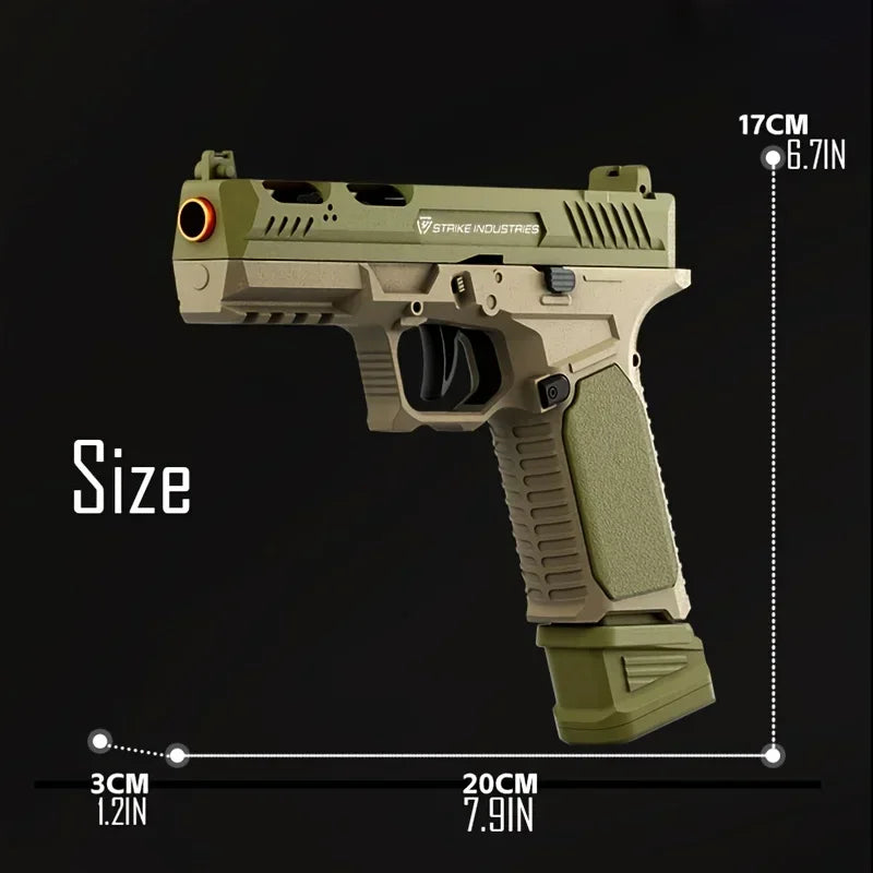 SIG17 soft bullet toy blaster size chart showing dimensions in centimeters and inches