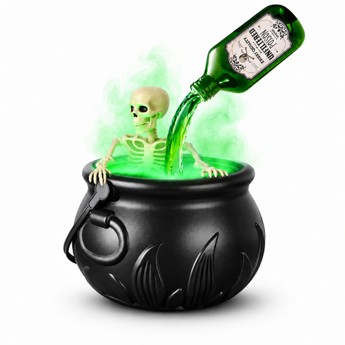 Animated Skeleton Cauldron with LED Light & Water Mist - alternate view