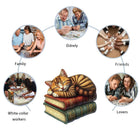 Sleeping Cat on Books Wooden Jigsaw Puzzle for Adults | Irregular Animal Shape Art Puzzle - Toylvia™