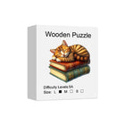 Sleeping Cat on Books Wooden Jigsaw Puzzle for Adults | Irregular Animal Shape Art Puzzle - Toylvia™