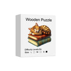 Sleeping Cat on Books Wooden Jigsaw Puzzle for Adults | Irregular Animal Shape Art Puzzle - Toylvia™