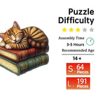 Sleeping Cat on Books Wooden Jigsaw Puzzle for Adults | Irregular Animal Shape Art Puzzle - Toylvia™