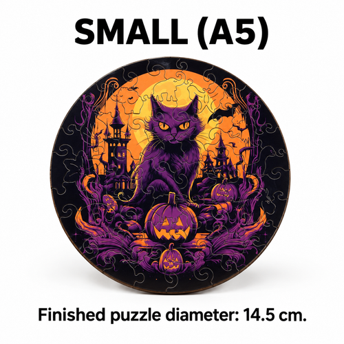 Halloween Cat & Pumpkin Wooden Puzzle for Adults - Irregular Jigsaw - alternate view
