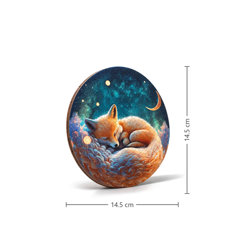 Sleeping fox round wooden puzzle Small A5 14.5 cm