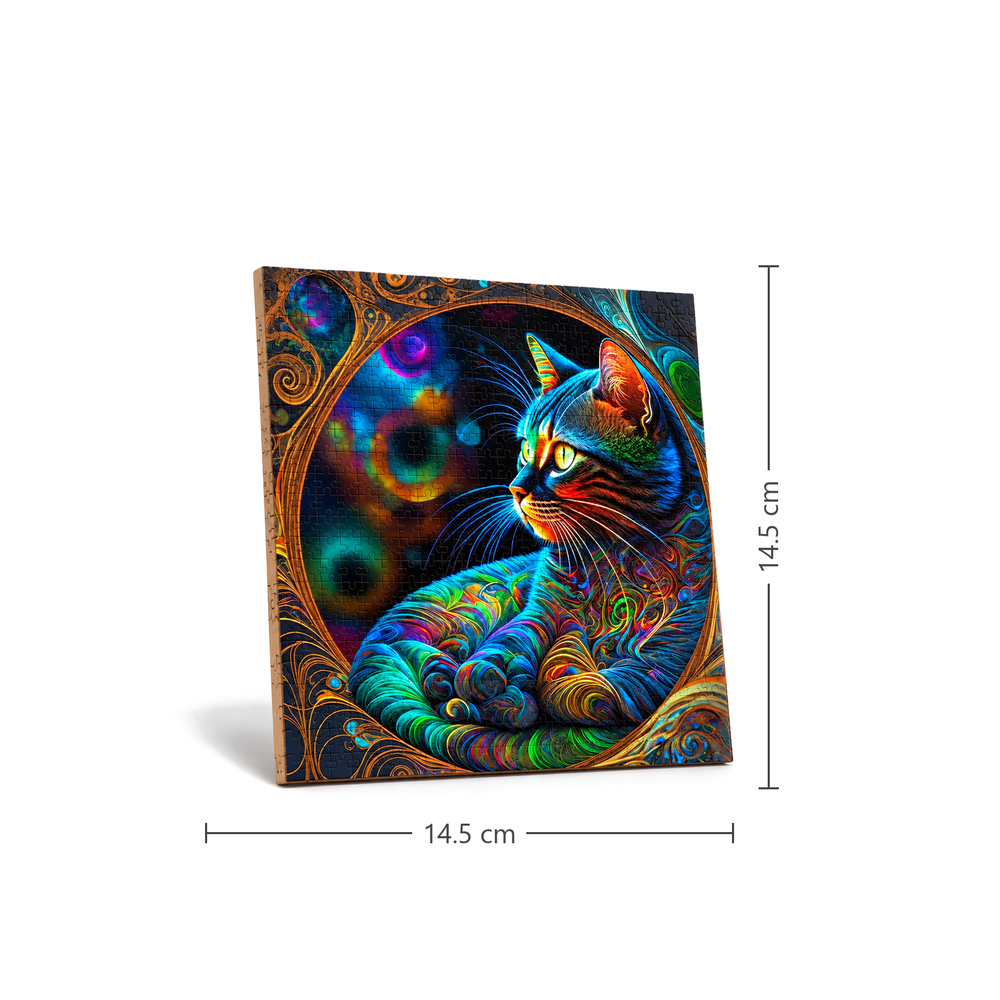 Mystical rainbow cat wooden jigsaw puzzle Small 14.5 cm