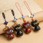 Ebony-Carved Cat Car Keychain Pendant - Cute Hardwood Miniature Animal Toy
