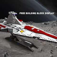 All 960 Space Battleship building blocks and components laid out showing red, white, gray, and accent color pieces, detailed spaceship components, weapons systems, armor elements, and advanced construction parts

