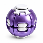 Purple variant: spherical press-to-spin fidget toy with white segmented panels and central plunger