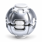 Silver variant: spherical press-to-spin fidget toy with white segmented panels and central plunger