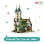 Toy building set resembling a church with decorative elements on a white background, featuring the Toyvian Toys brand.