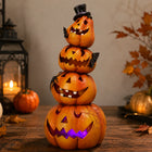 Light-Up Stacked Pumpkin Tower – 9.5-Inch Resin Halloween Decor