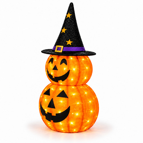 2-Pack 3FT Halloween Collapsible Pumpkin 150 LED Pop-Up Decor viewed three-quarter left on white