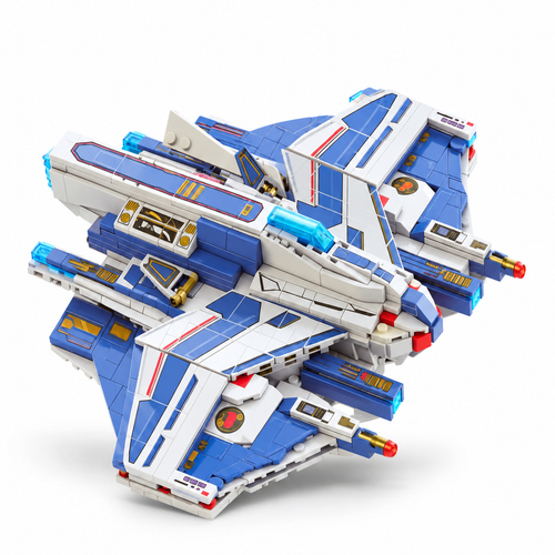Reobrix Stingray spacecraft building model, three-quarter studio view on white