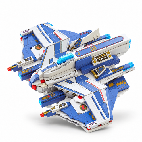 Reobrix Stingray spacecraft building model, three-quarter studio view on white