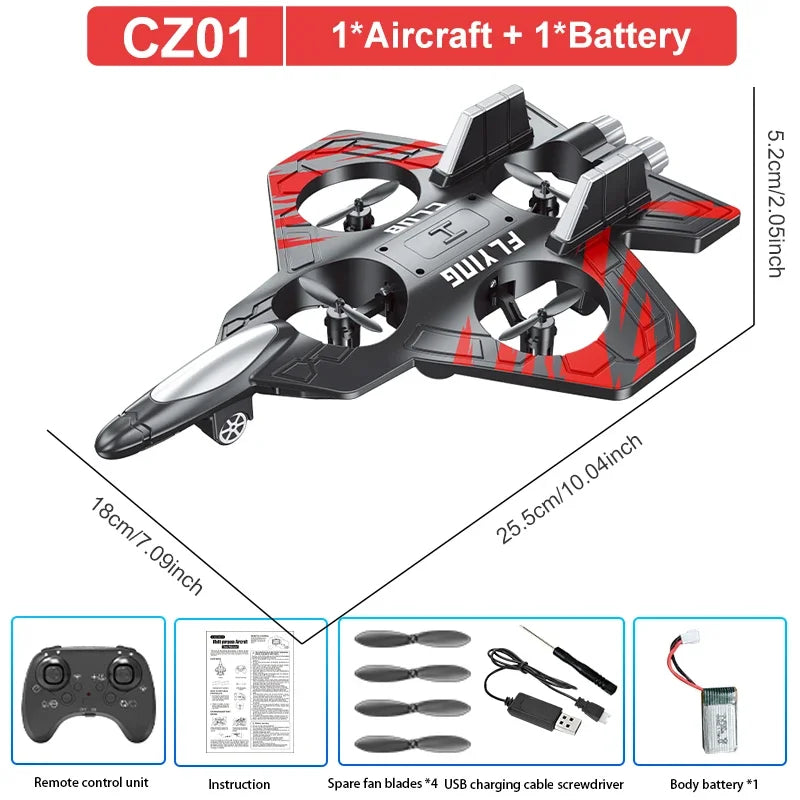 CZ01 remote control aircraft with battery and accessories on a white background